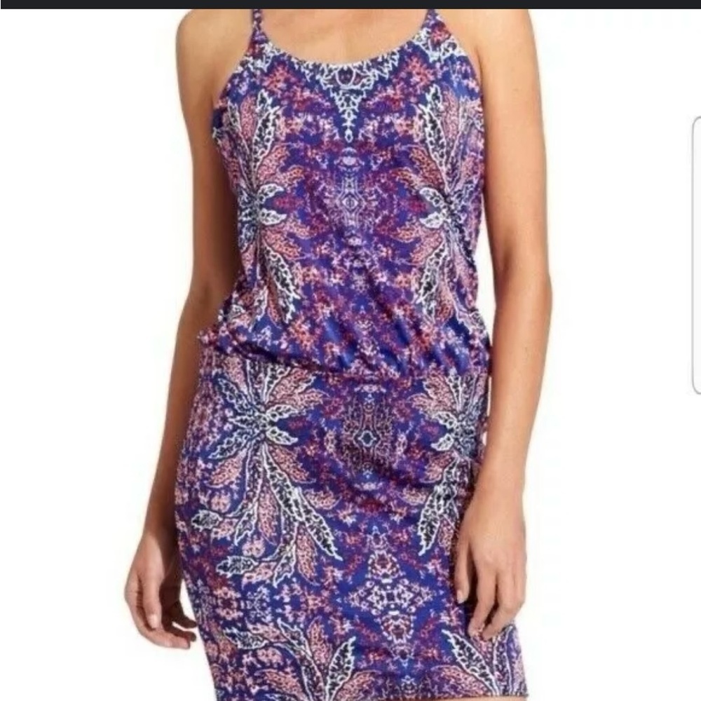 Athleta Swim Dress Size XS Aqualuxe mixed print Purple Strappy With Bra Sh…